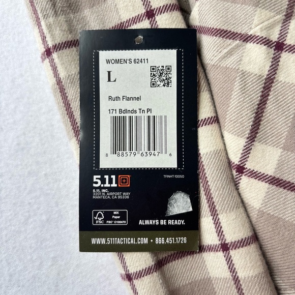 New 5.11 Tactical Ruth Flannel Shirt Womens Large Plaid Beige Pockets Military - Picture 13 of 16
